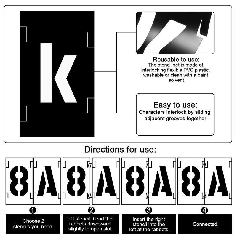 Attisstore Painting Stencil Set, 1 inch Plastic Letters and Numbers Interlocking Stencil Kit 138 Pieces, Black - Image 2